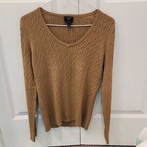 Talbots V-Neck Cable Knit Sweater - Brown